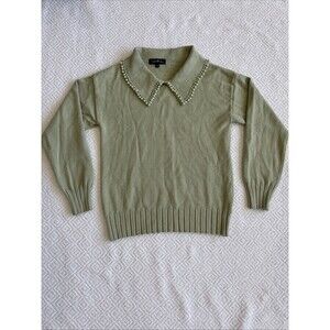 Twelfth Love Sweater Womens Light Green Ribbed Knit Pearl Collar Winter Sz M
